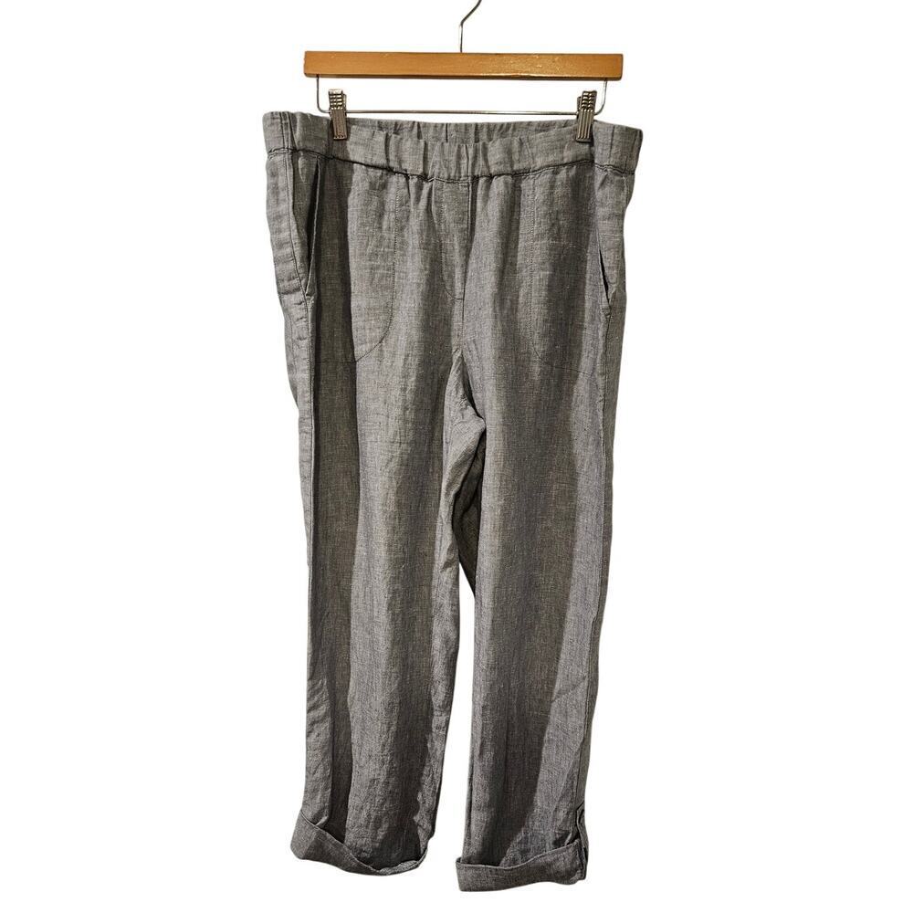 J. Jill PureJill 100% linen‎ blue cropped rolled cuff pull on pants Womens Large